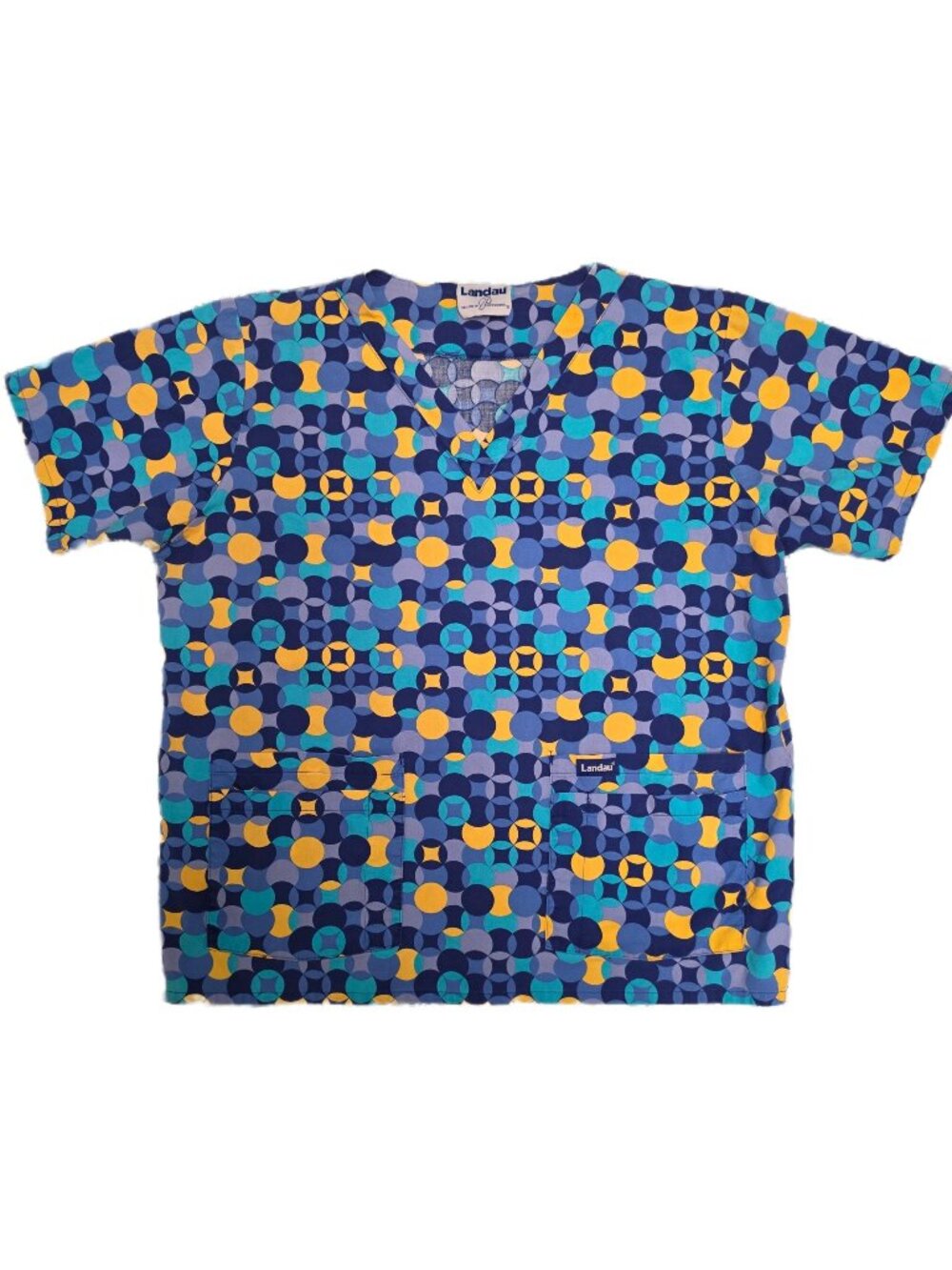 VTG Landau Geometric Mosaic Circle Scrub Top Fits XL 90s Made in USA GUC